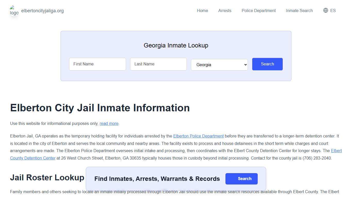 Elberton Jail, GA Inmate Roster, Municipal Jail Info