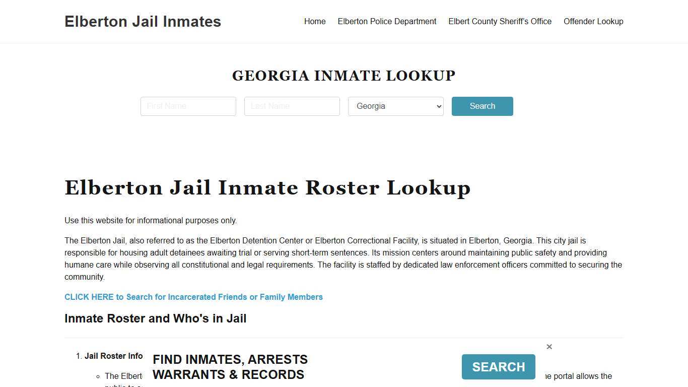 Elberton Jail Inmate Roster, Elbert County, GA, Offender Search